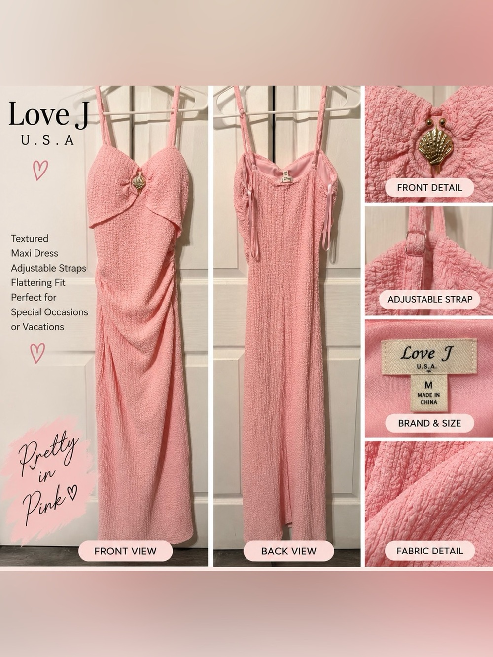 Love J Pink Textured Maxi Dress with Decorative Front Accent